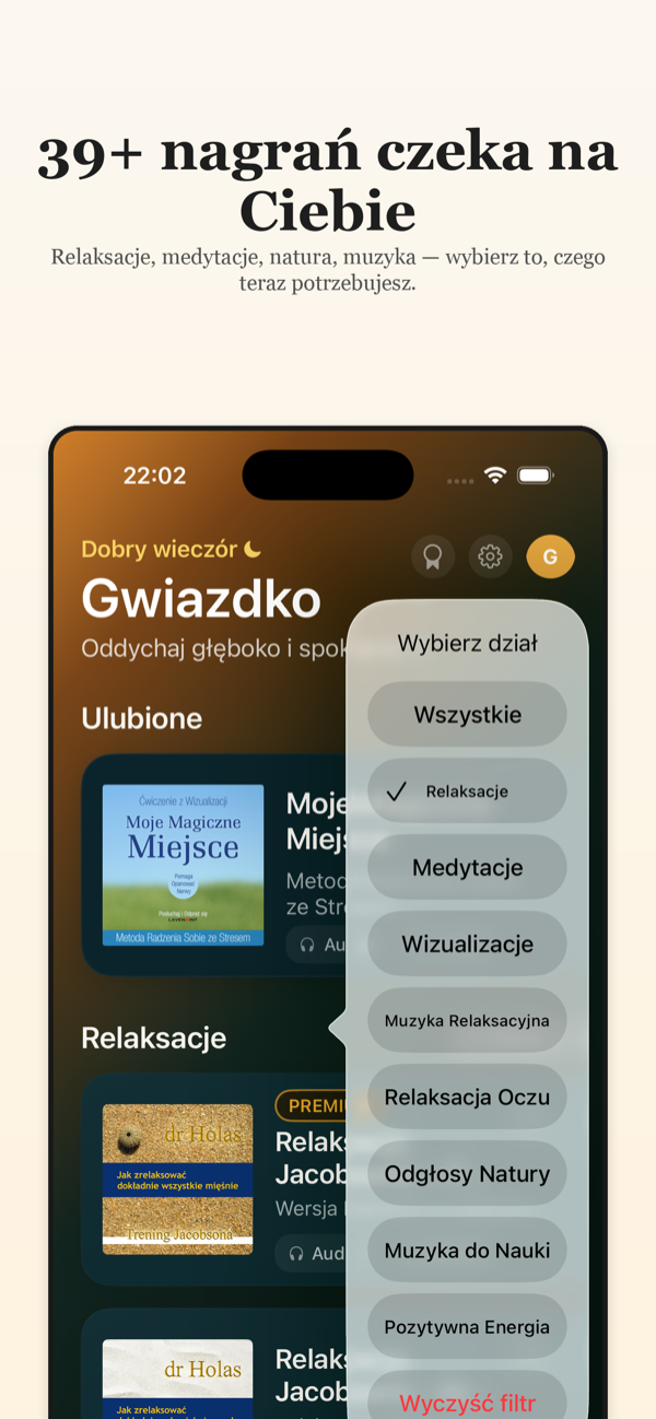 Kategorie nagrań w aplikacji