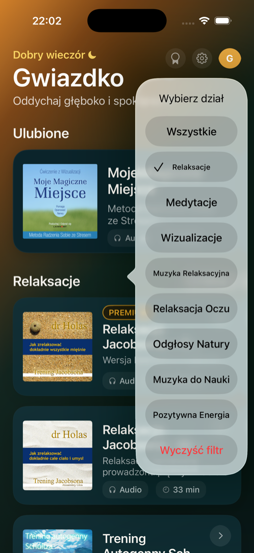 Kategorie nagrań w aplikacji